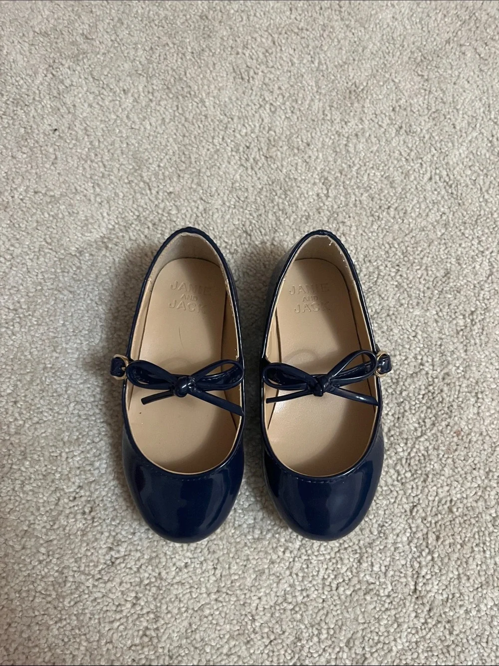 Janie and Jack Navy Patent Mary Janes with Bow Strap